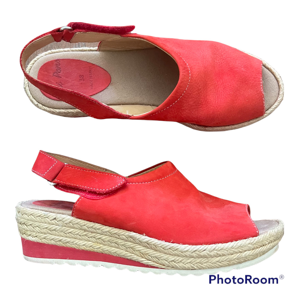 Toni Pons Women's Wedge Slingback Red Sandals Sz 38